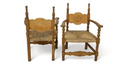 Pair of French mid-century rush armchairs, 1900