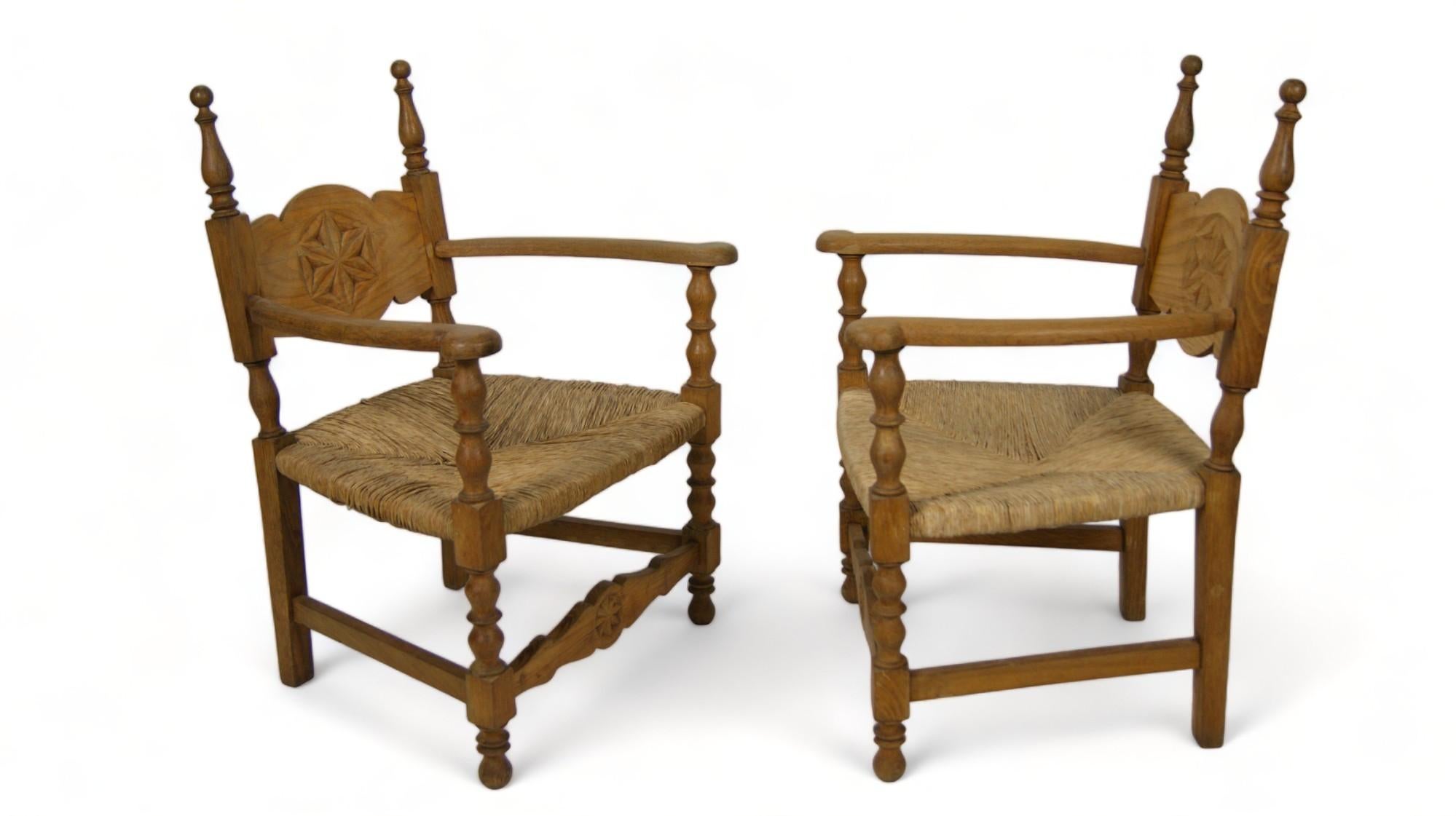Paire de fauteuils français en jonc du milieu du siècle dernier, 1900 Bon état - En vente à BARCELONA, ES