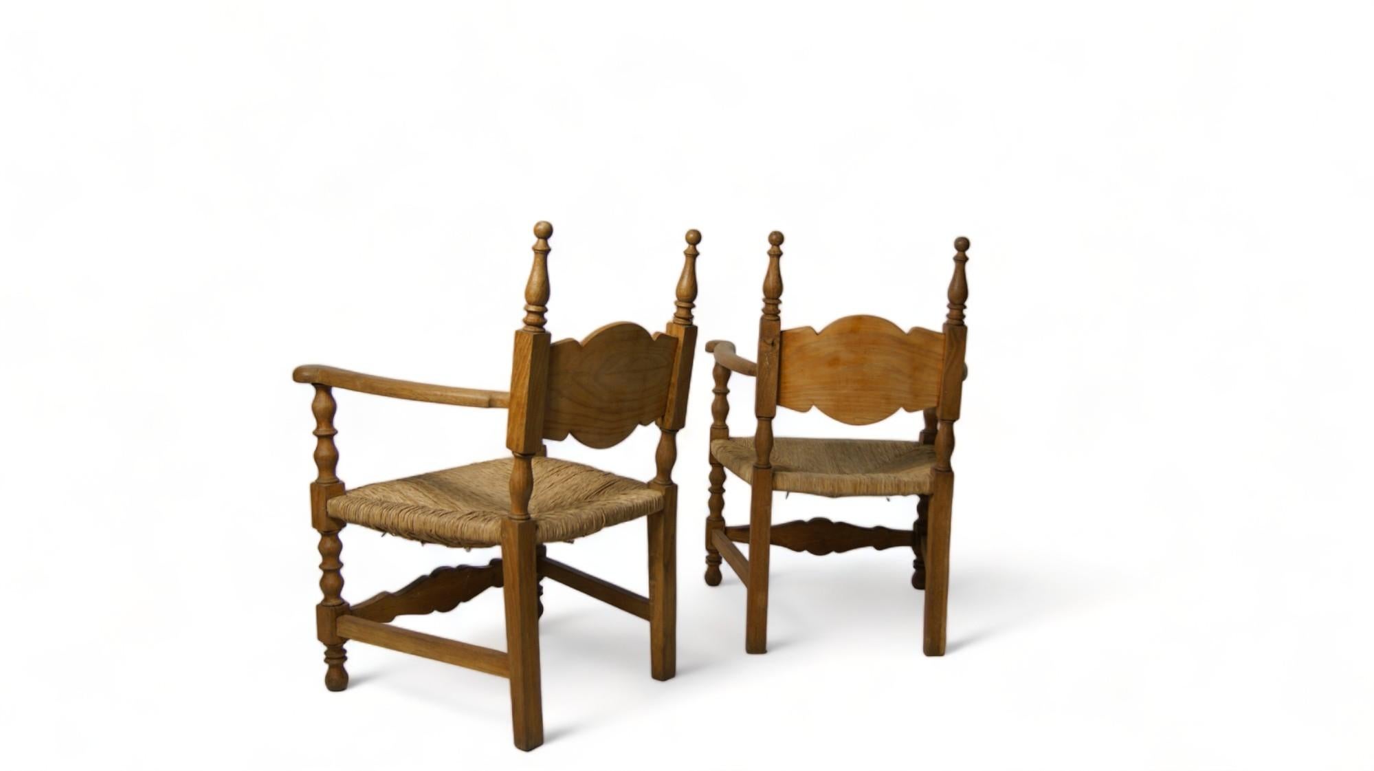 Pair of French mid-century rush armchairs, 1900 For Sale 4