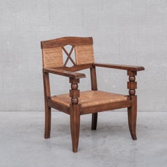 Pair of French Mid-Century Rush Armchairs Attr. to Victor Courtray