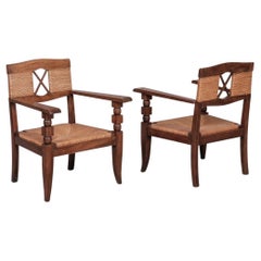 Pair of French Mid-Century Rush Armchairs Attr. to Victor Courtray