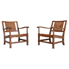 Pair of French Mid-Century Rush Armchairs