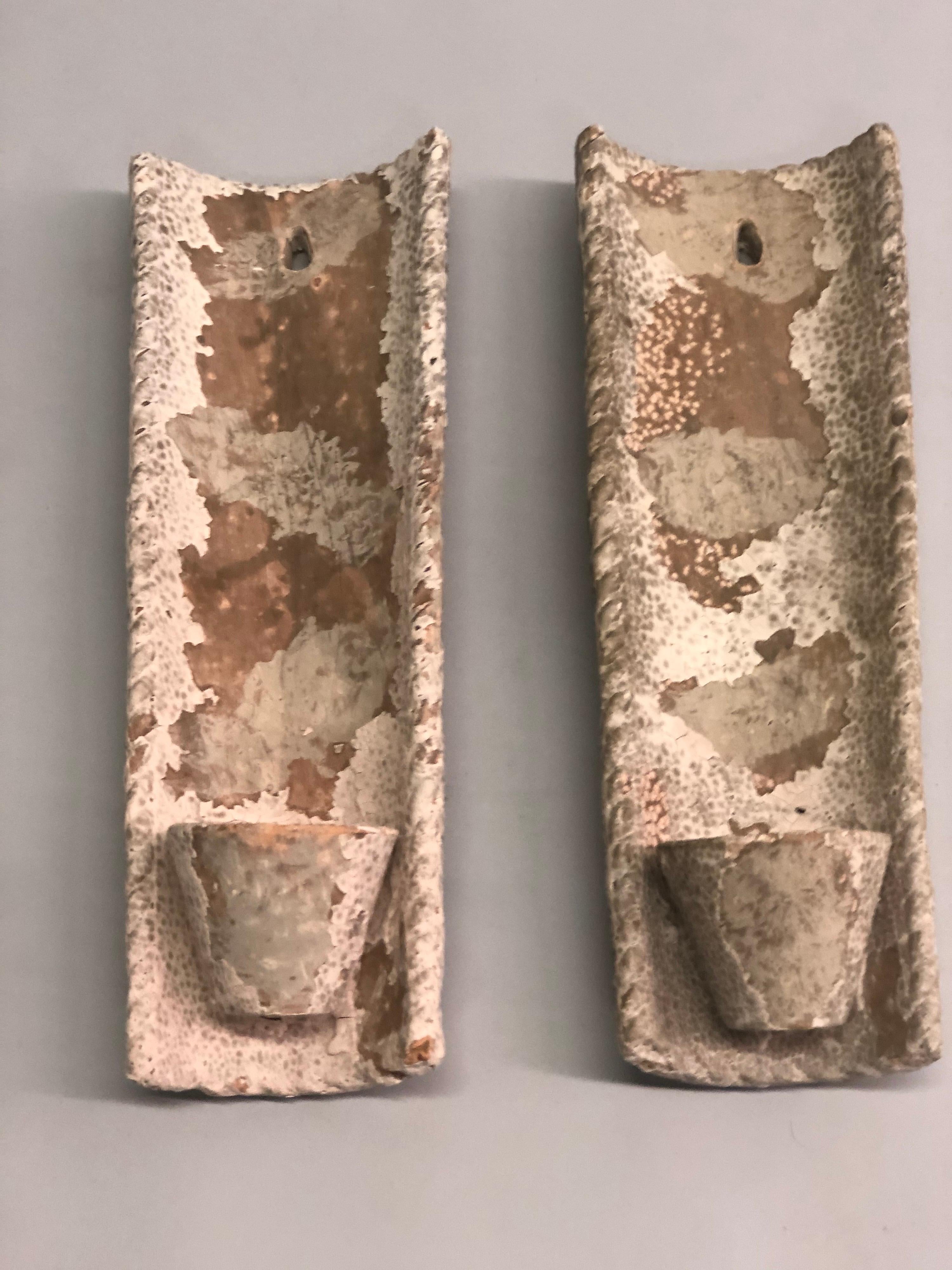 Mid-Century Modern Pair of French Midcentury Rustic Terracotta Wall Sconces For Sale