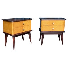 Pair of French  Mid Century Satinwood Nightstands