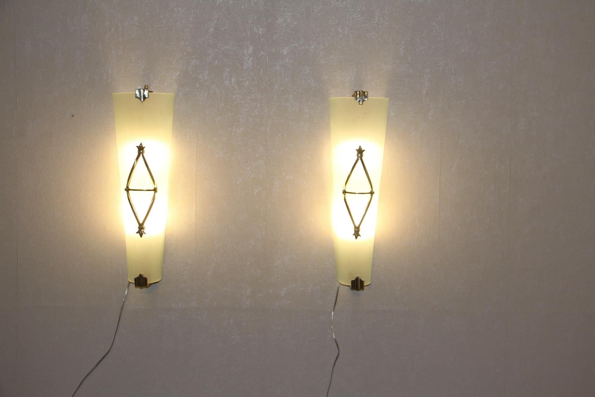Mid-Century Modern Pair of French Mid Century Sconces by Petitot, Vintage Wall Lights For Sale