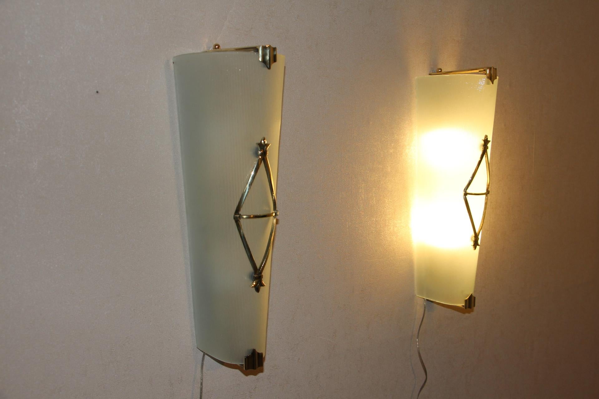Mid-20th Century Pair of French Mid Century Sconces by Petitot, Vintage Wall Lights For Sale