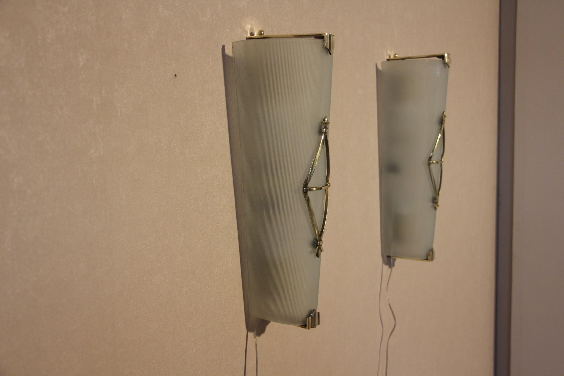 Pair of French Mid Century Sconces by Petitot, Vintage Wall Lights For Sale 2