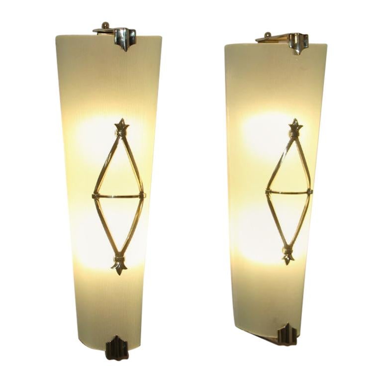 Pair of French Mid Century Sconces by Petitot, Vintage Wall Lights For Sale