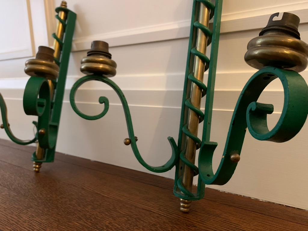 Metal Pair of French Mid Century Sconces