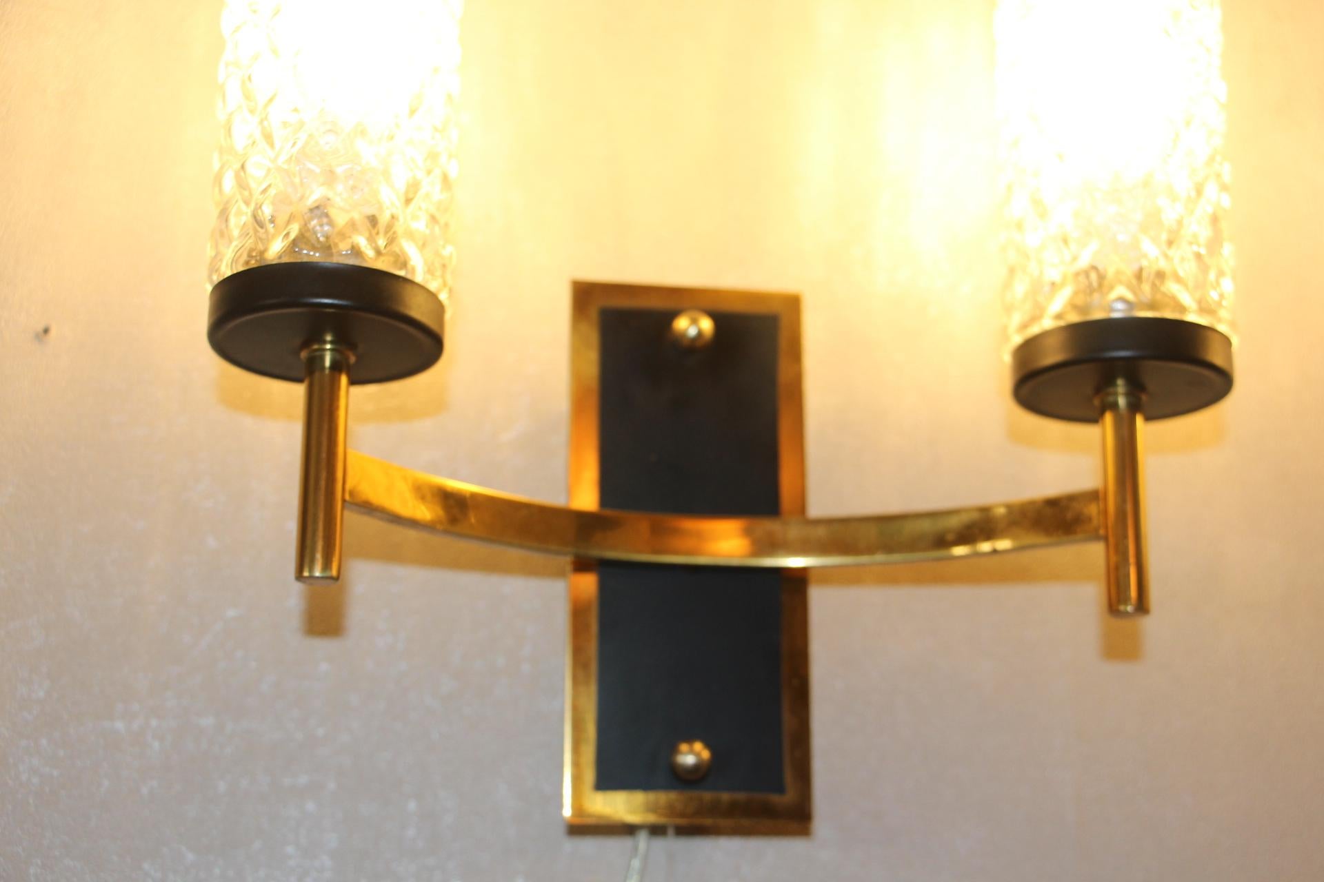 Mid-Century Modern Pair of French Midcentury Sconces, Maison Arlus, Lunel Wall Lights For Sale