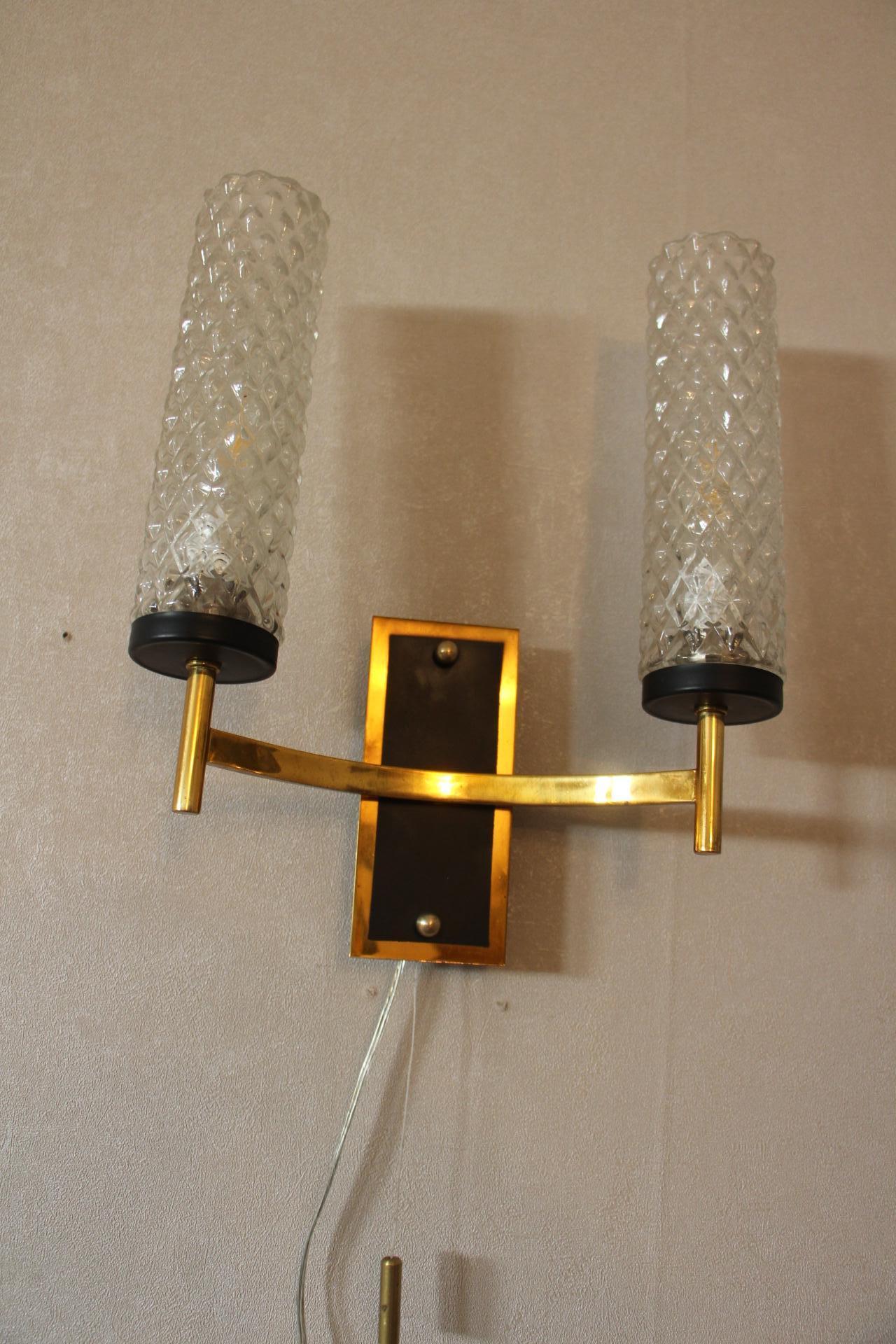 Mid-20th Century Pair of French Midcentury Sconces, Maison Arlus, Lunel Wall Lights For Sale