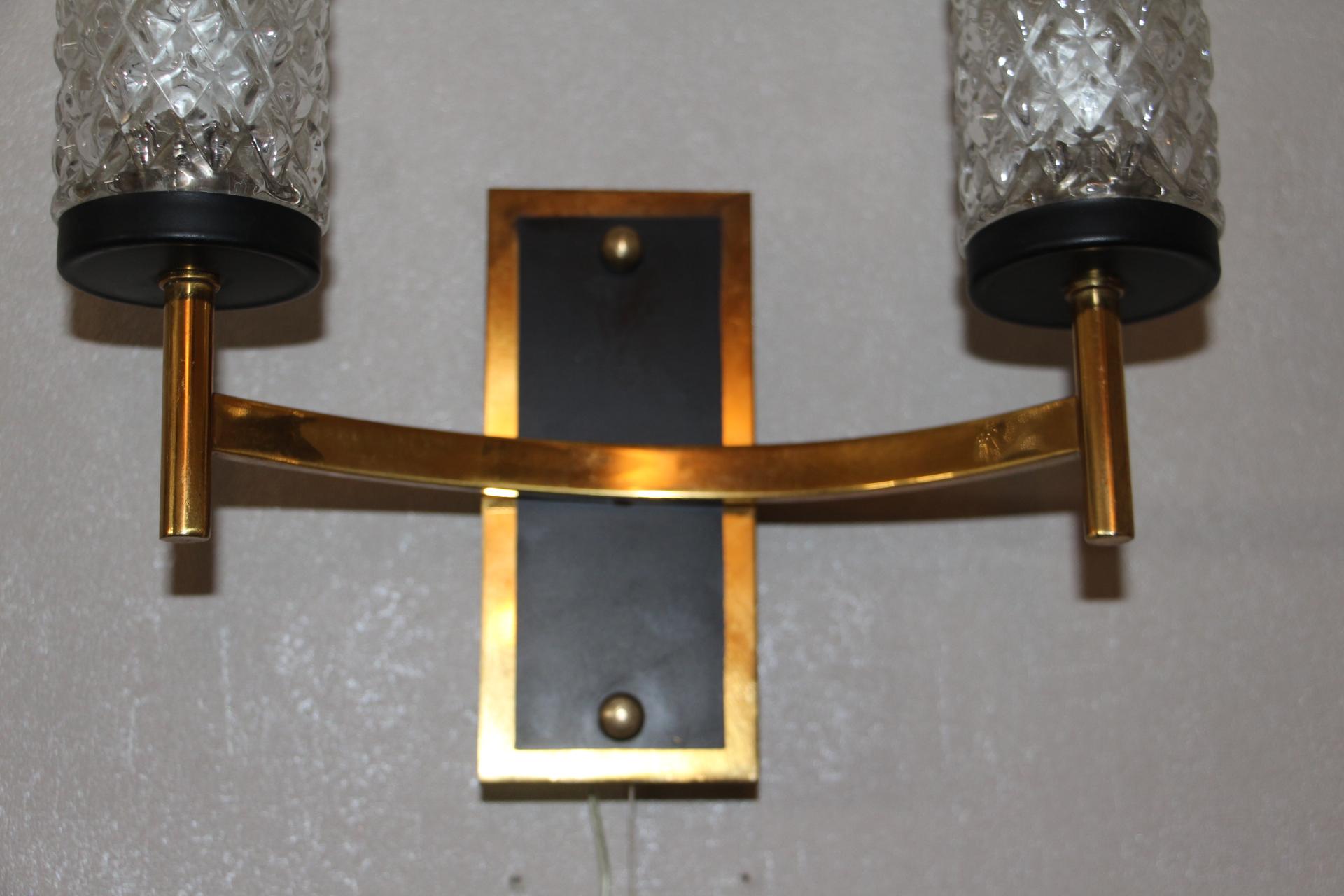 Brass Pair of French Midcentury Sconces, Maison Arlus, Lunel Wall Lights For Sale