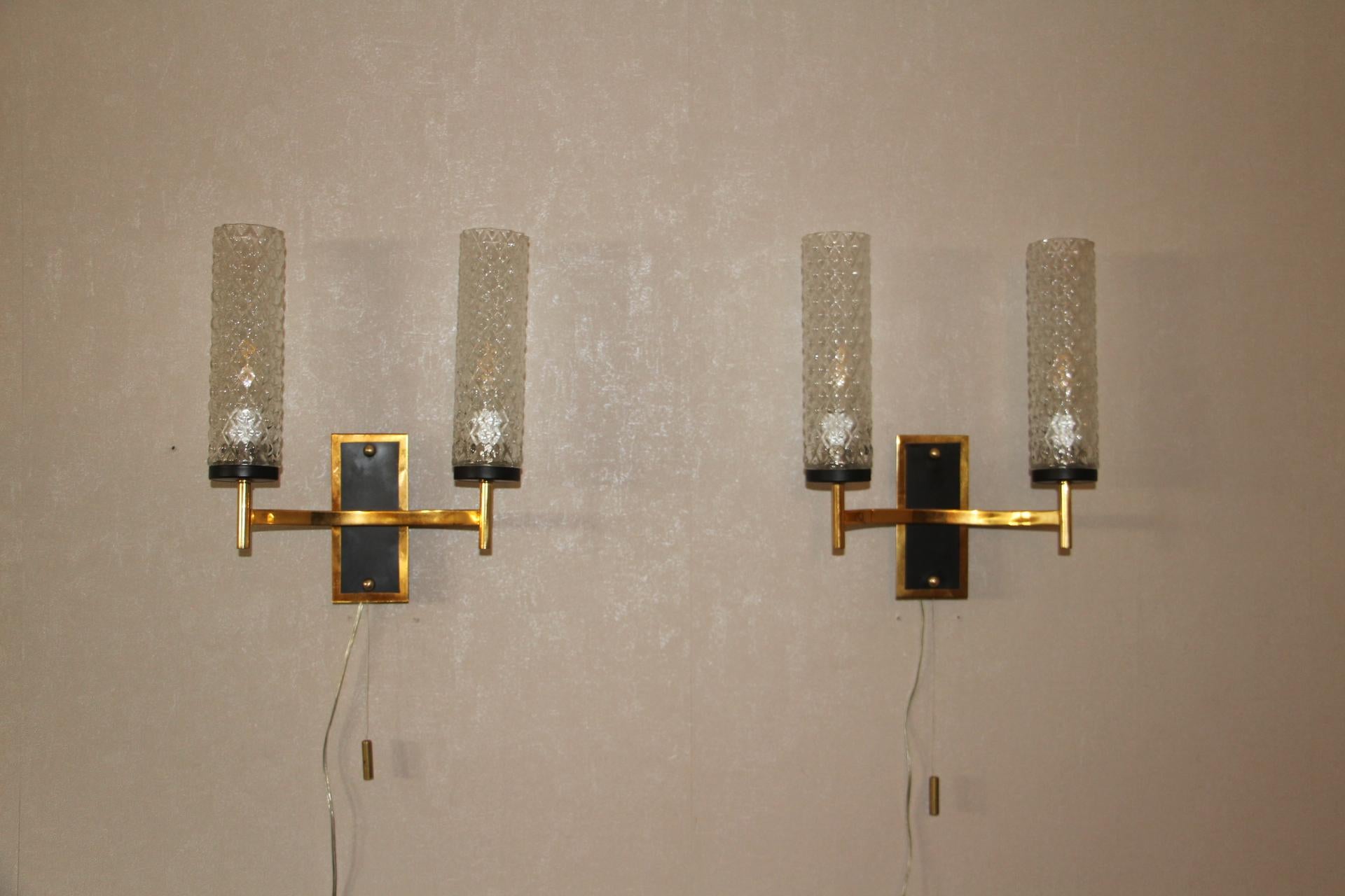 Pair of French Midcentury Sconces, Maison Arlus, Lunel Wall Lights For Sale 2