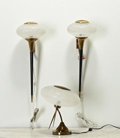 French Mid-Century Pair of Sconces & Table Lamp