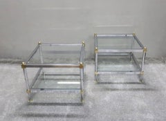 Pair of French Midcentury Square Chrome Side Tables in the Manner of Jansen