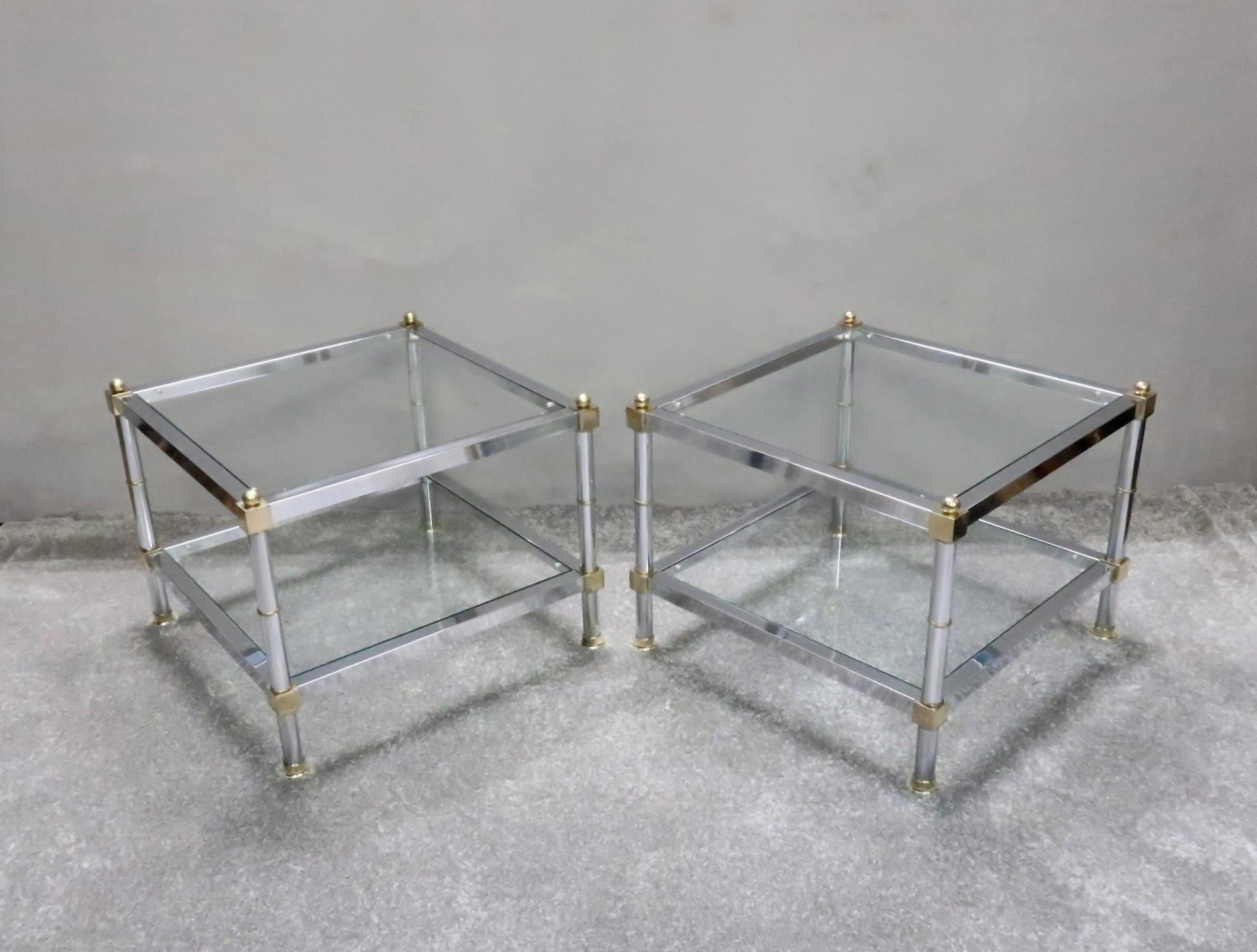 Mid-Century Modern Pair of French Midcentury Square Chrome Side Tables in the Manner of Jansen For Sale