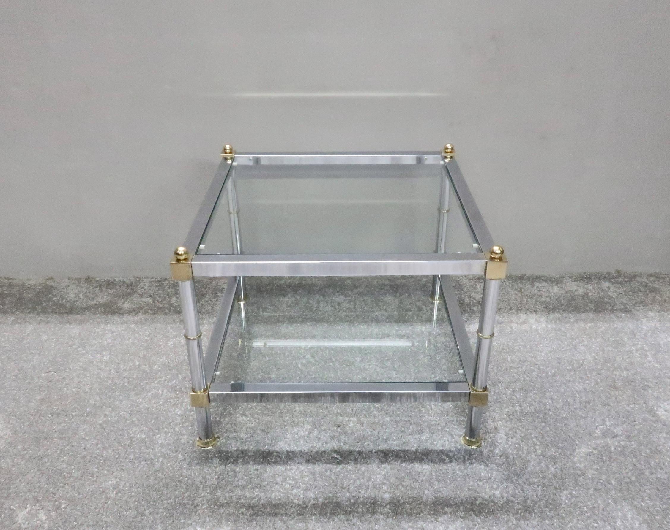 Pair of French Midcentury Square Chrome Side Tables in the Manner of Jansen In Good Condition For Sale In Macclesfield, GB