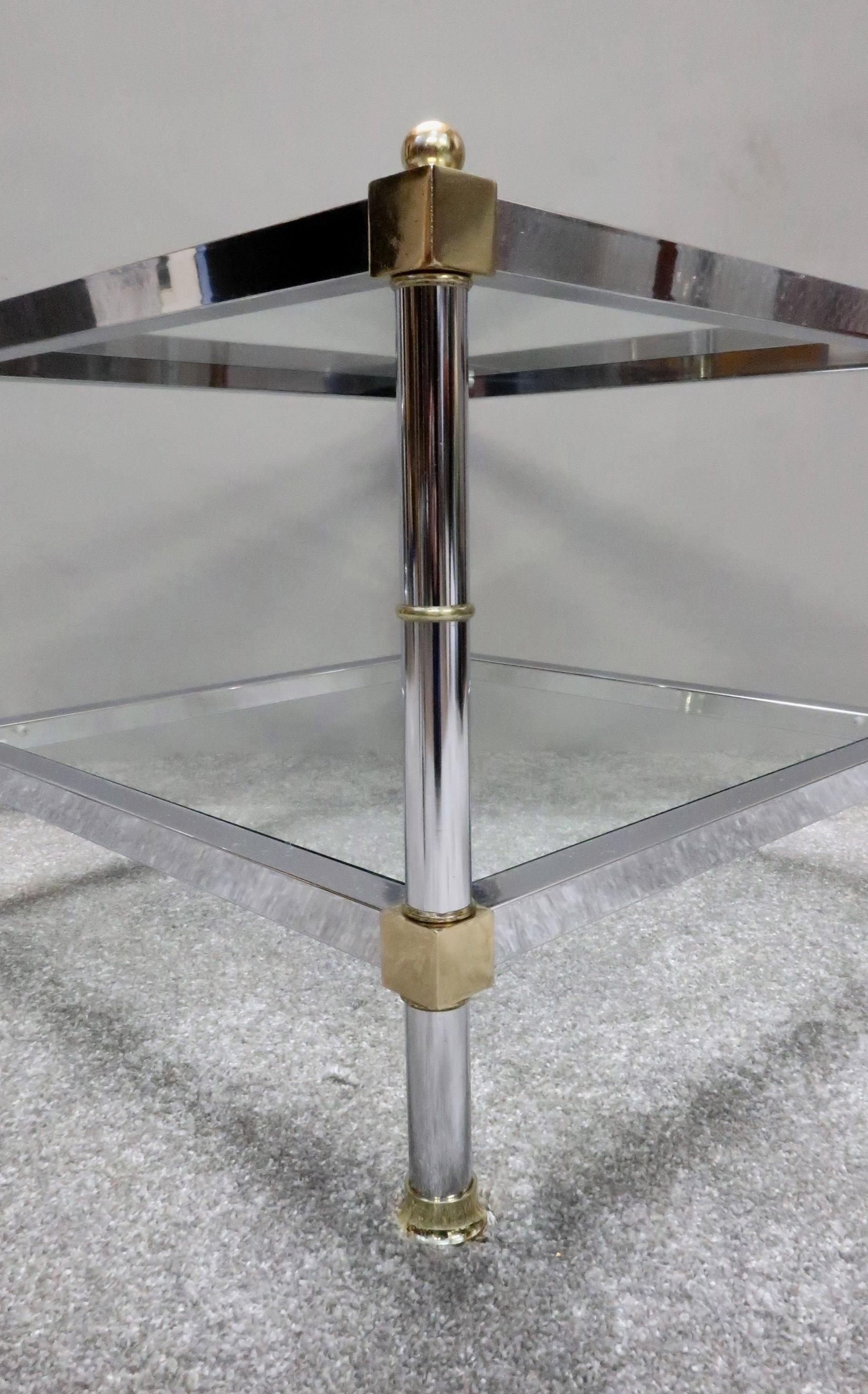 20th Century Pair of French Midcentury Square Chrome Side Tables in the Manner of Jansen For Sale