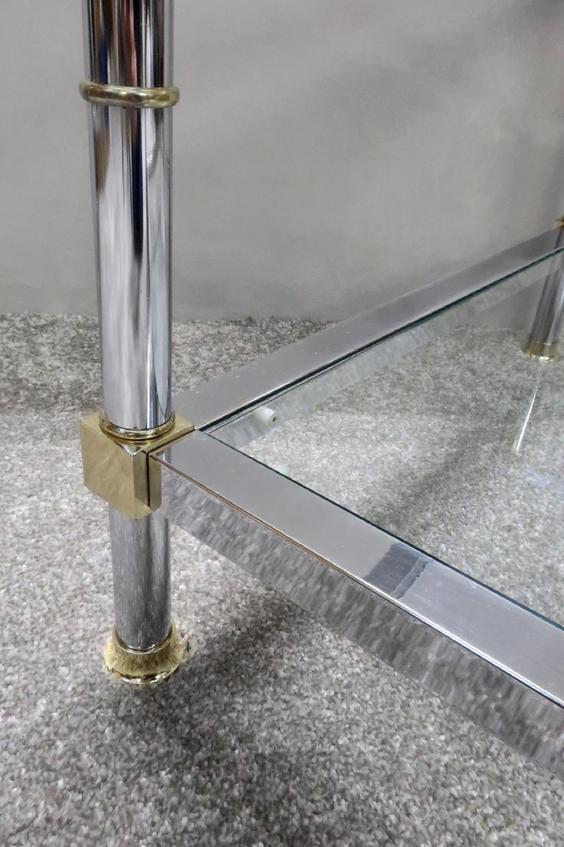 Brass Pair of French Midcentury Square Chrome Side Tables in the Manner of Jansen For Sale