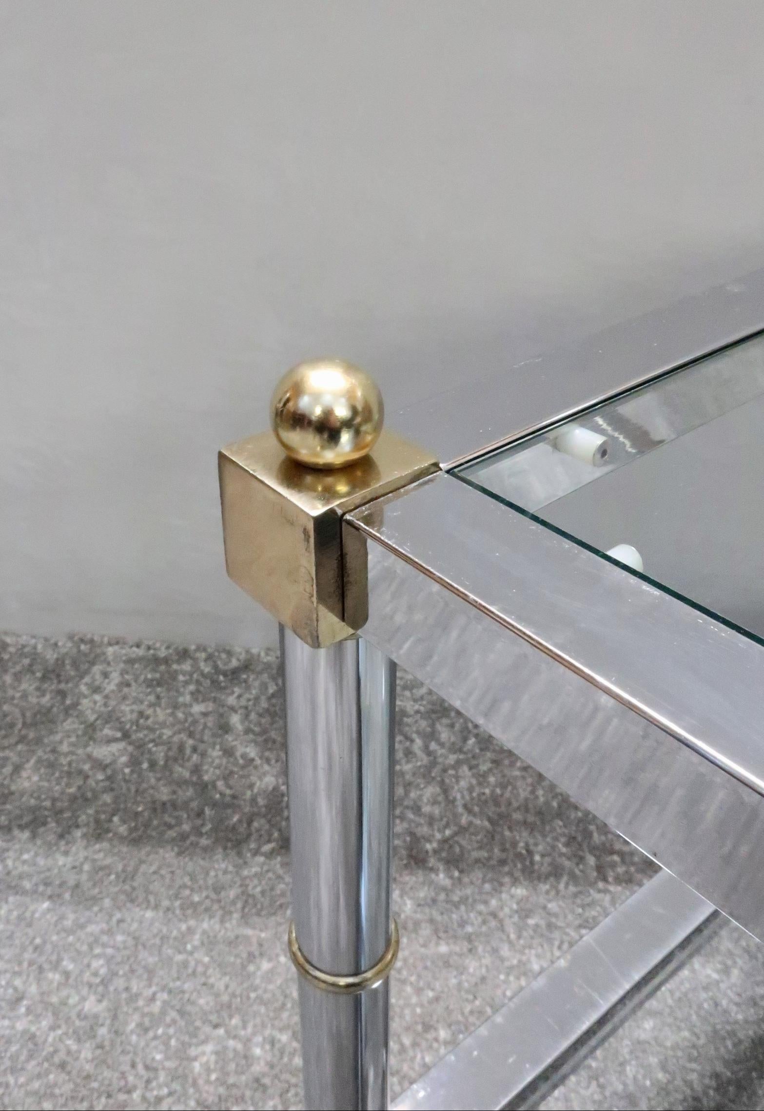 Pair of French Midcentury Square Chrome Side Tables in the Manner of Jansen For Sale 1