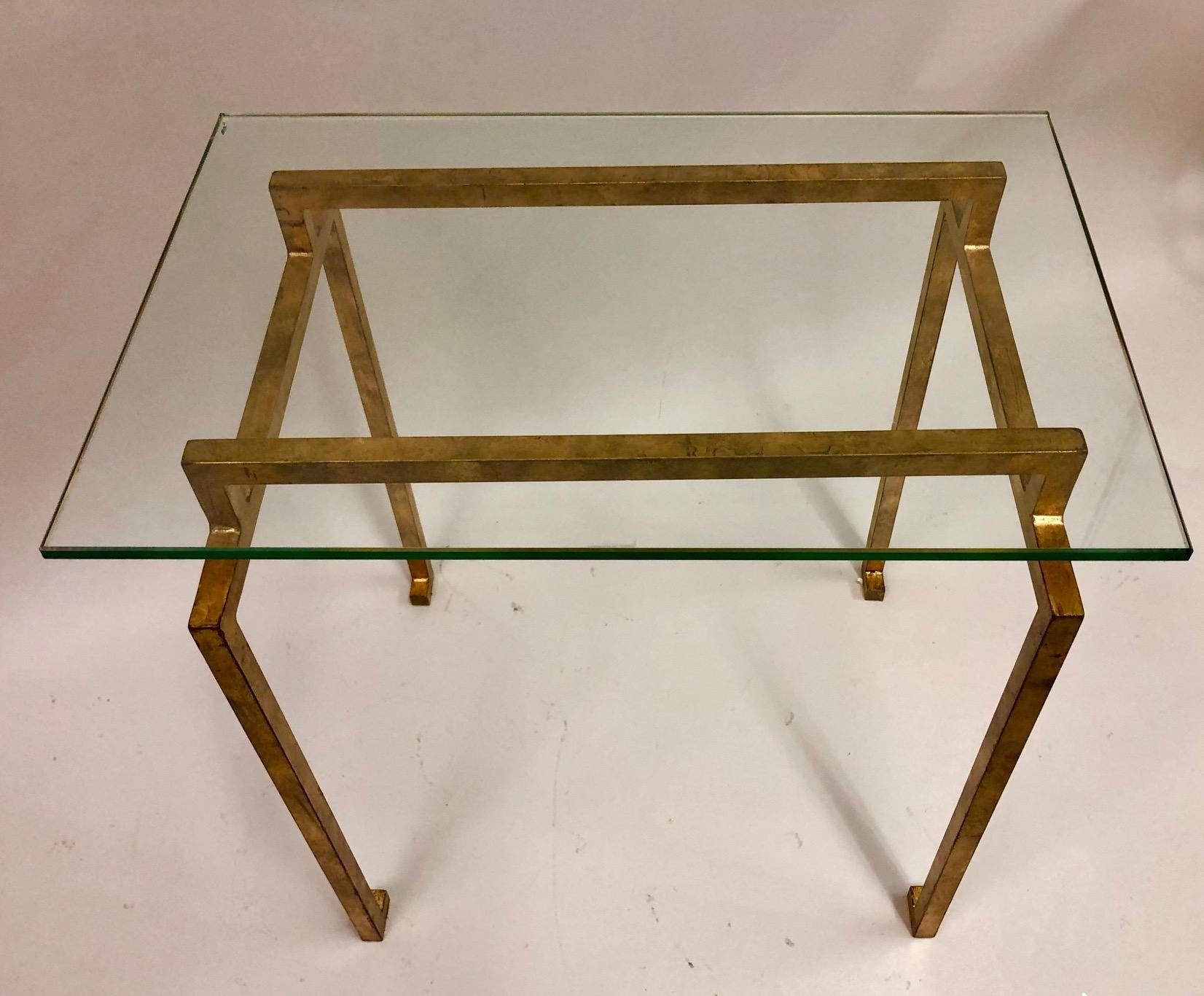 Pair of French Midcentury Modern Neoclassic Gilt Iron Side Tables, Maison Ramsay For Sale 1