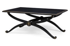 Pair of French Mid-Century Style Lacquer Transitional Cross Base Cocktail Tables