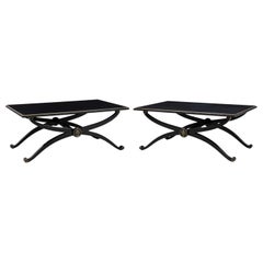 Pair of French Mid-Century Style Lacquer Transitional Cross Base Cocktail Tables