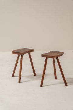 Pair of French Mid-Century Tripod Side Stools, 1950s