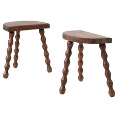 Pair of French Mid-Century Tripod Stools