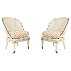 Pair of French Mid-Century White Painted Cane Back Side Chairs