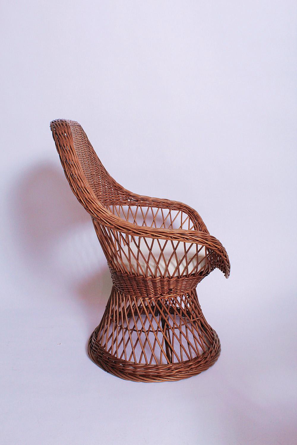 Woven Pair of French Midcentury Wicker Lounge Chairs