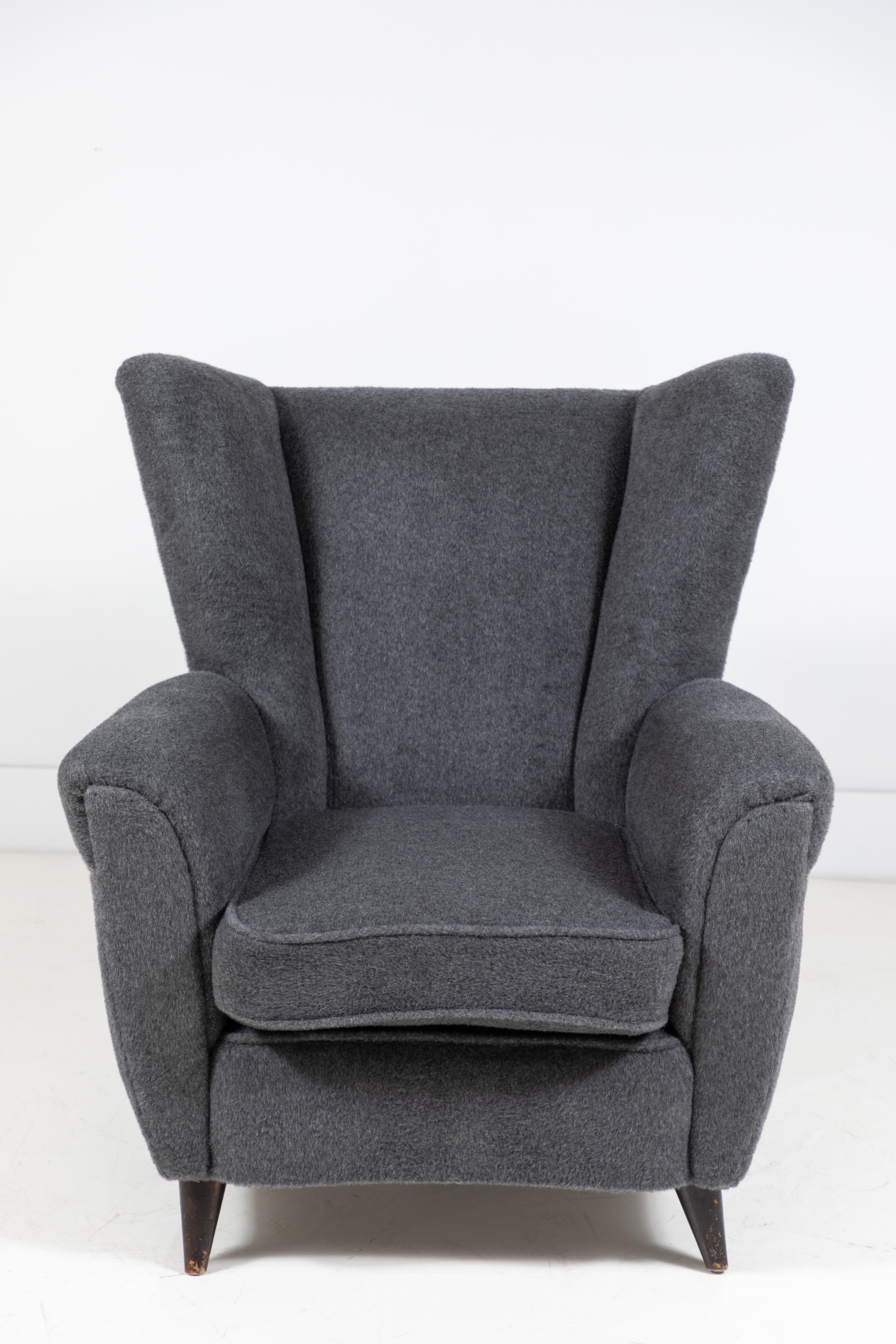 Mohair Pair of French Midcentury Wingback Chairs