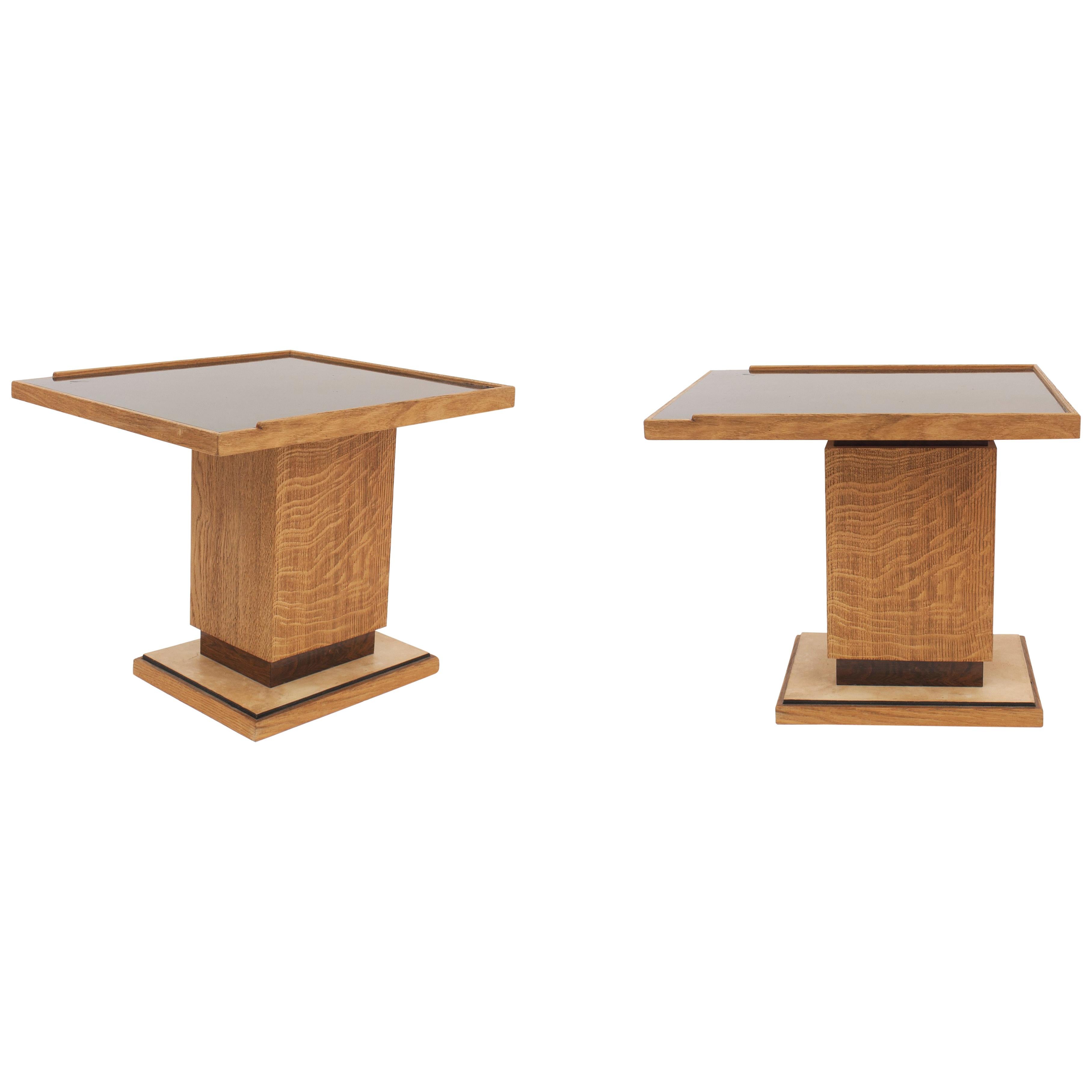 Pair of French Midcentury 1940s Oak Low End or Side Tables