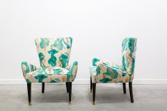 Pair of French Mid-Century Armchairs, 1950s with Tiffany Green and Orange Print