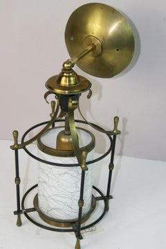 Pair of French Midcentury Lantern Sconces, Art Glass & Brass, 1960