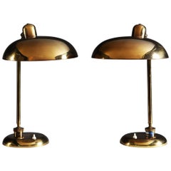 Pair of French Midcentury Brass Desk Lamps with Adjustable Shades
