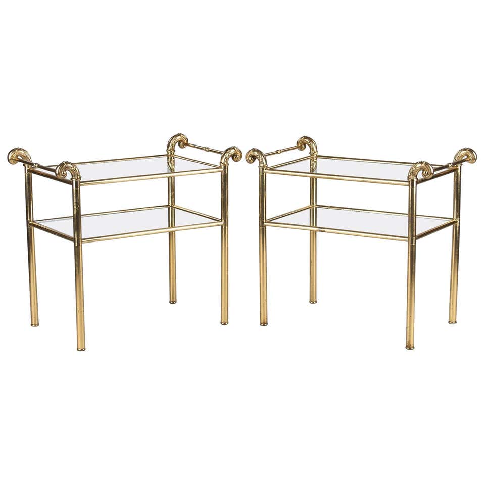 Pair of Patinated Brass Side Tables with Glass Top at 1stDibs