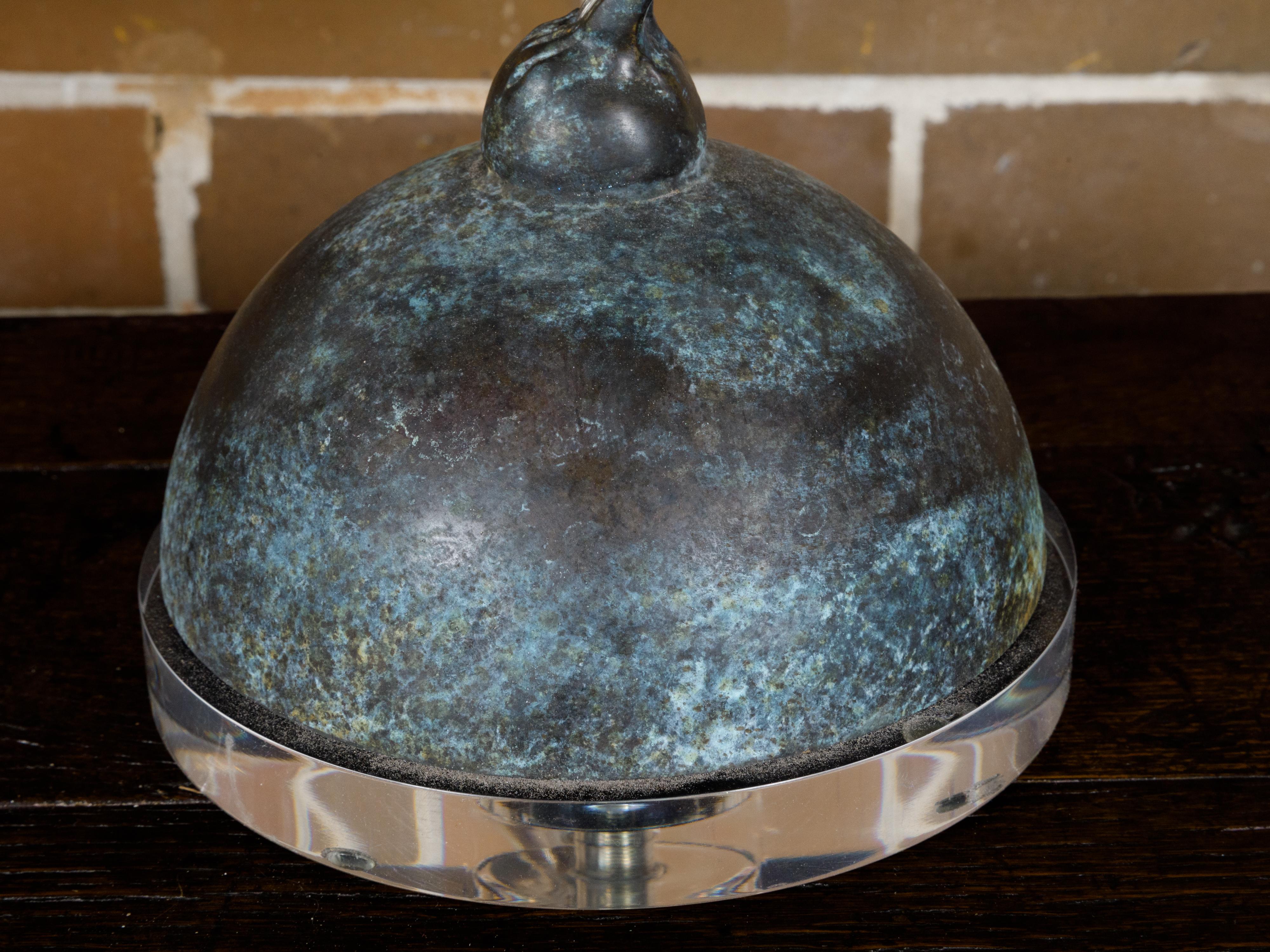 Bronze Paire de lampes de table en bronze à patine vert-de-gris pour oiseaux du milieu du siècle dernier, avec fil électrique en vente