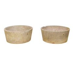 Vintage Pair of French Midcentury Cast Concrete Planter Pots with Round Shape