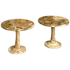 Pair of French Midcentury Circular Onyx Occasional Tables