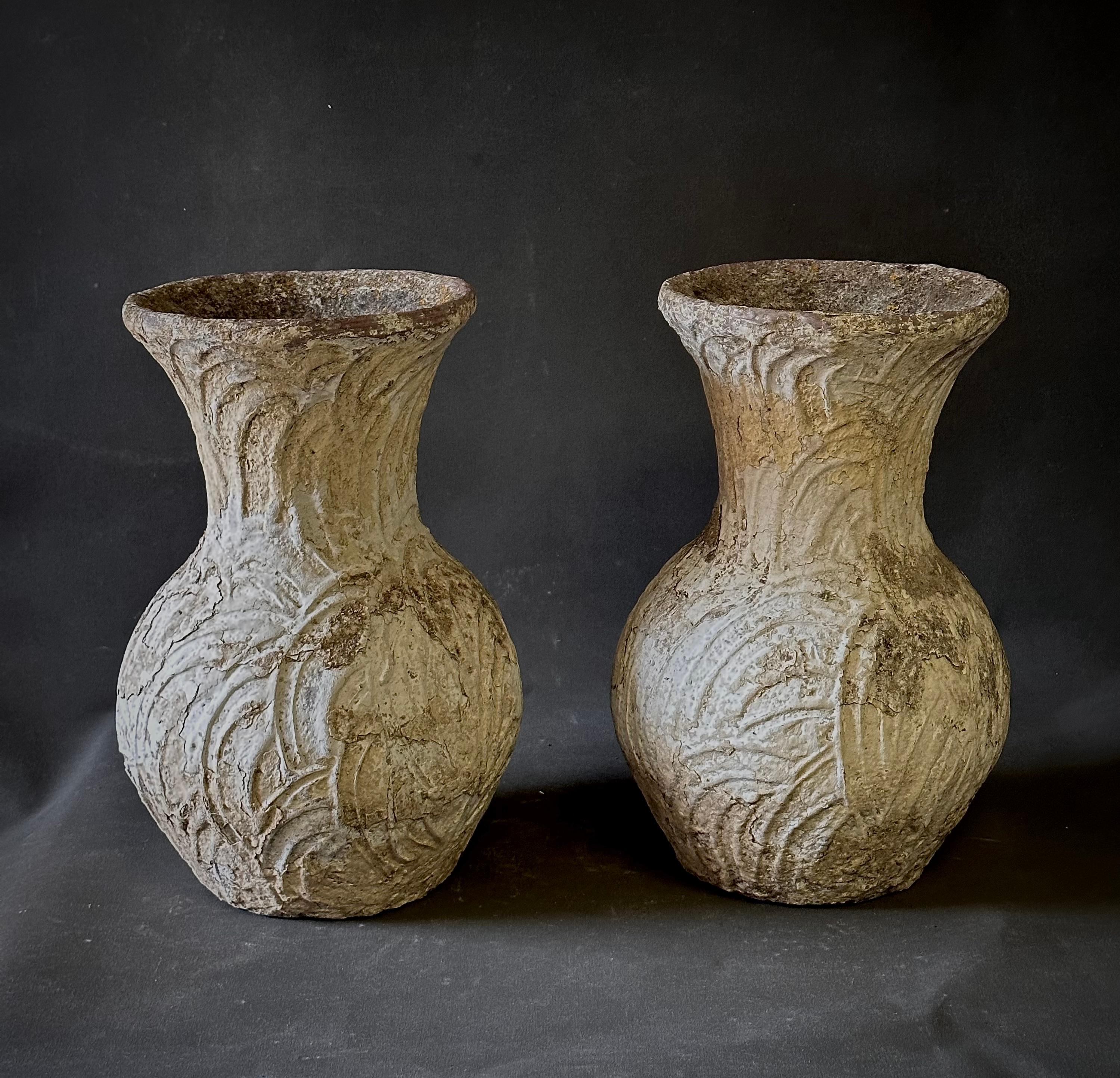 Pair of French Midcentury Concrete Vases In Good Condition For Sale In Los Angeles, CA