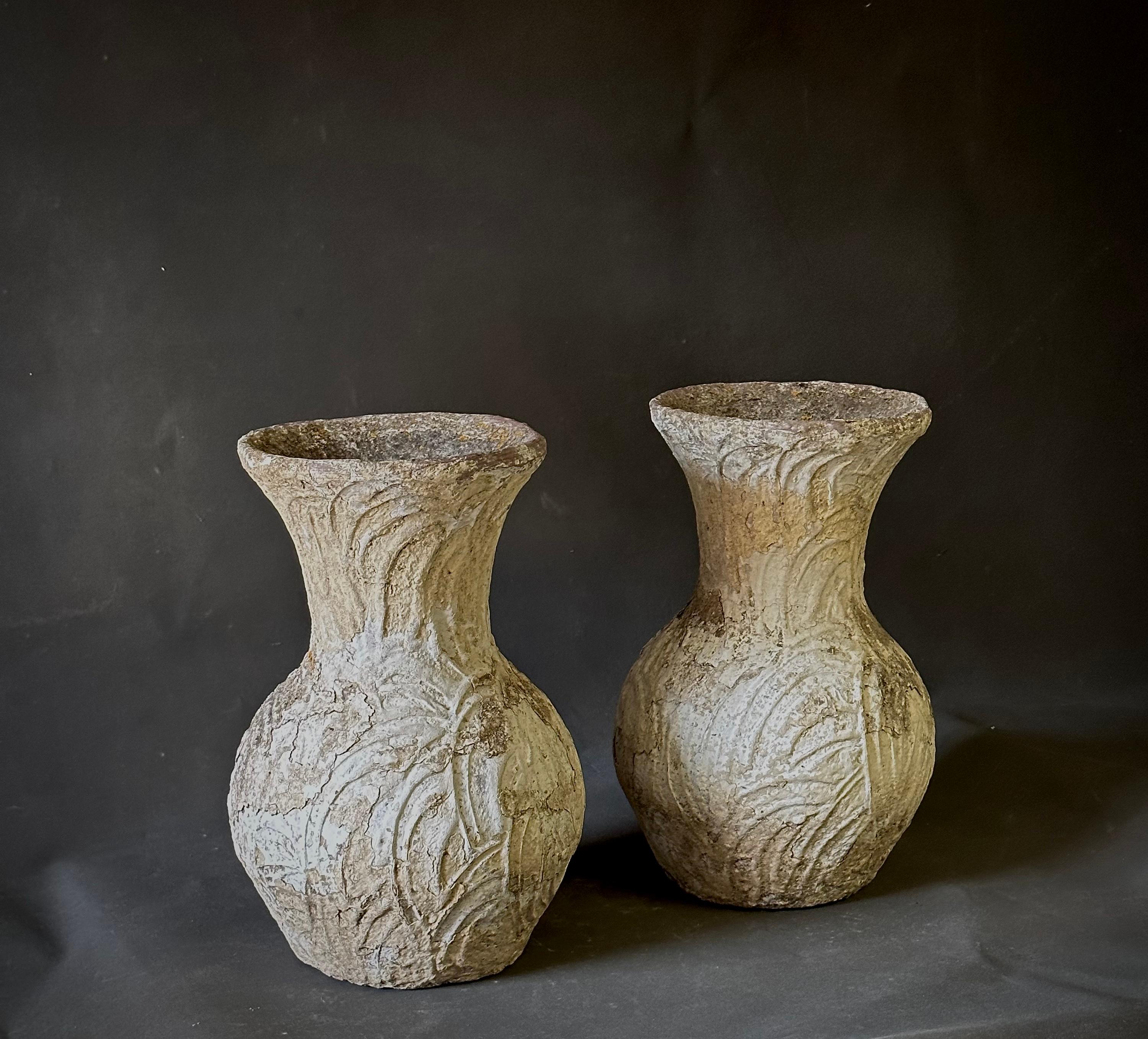Mid-20th Century Pair of French Midcentury Concrete Vases For Sale