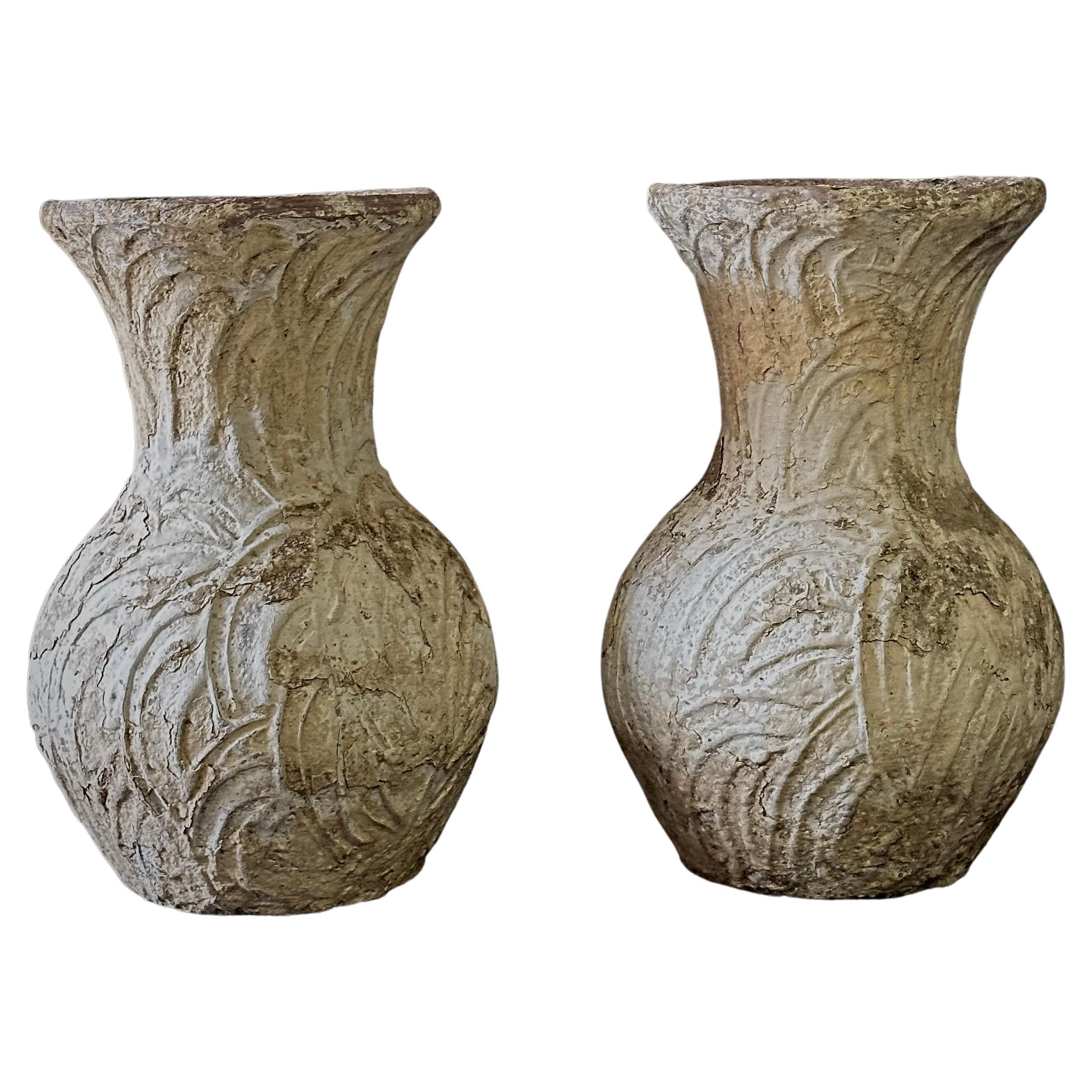 Pair of French Midcentury Concrete Vases For Sale