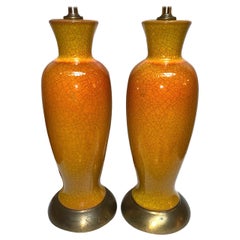 Vintage Pair of French Midcentury Crackled Porcelain Lamps