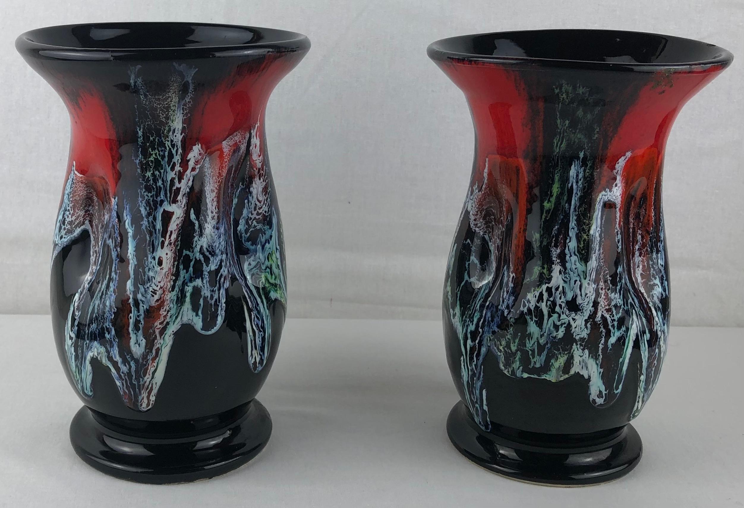 Mid-Century Modern Pair of French Vallauris Fat Lava Style Ceramic Vases Manner of Charles Cart 