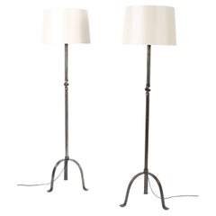 Used Pair of French Midcentury Forged Iron Torsade Floor Lamps