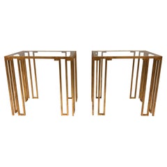 Pair of French Midcentury Gilt Iron 'Creneaux' Tables Attributed to Jean Royère