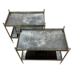 Pair of French Midcentury Gilt Metal and Eglomise Glass Side Tables