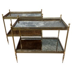 Pair of French Midcentury Gilt Metal and Eglomise Glass Side Tables