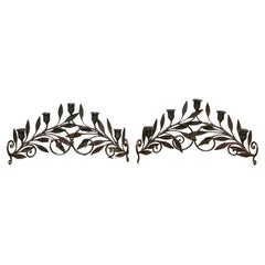 Pair of French Midcentury Iron Candleholders with Leaf and Scroll Motifs